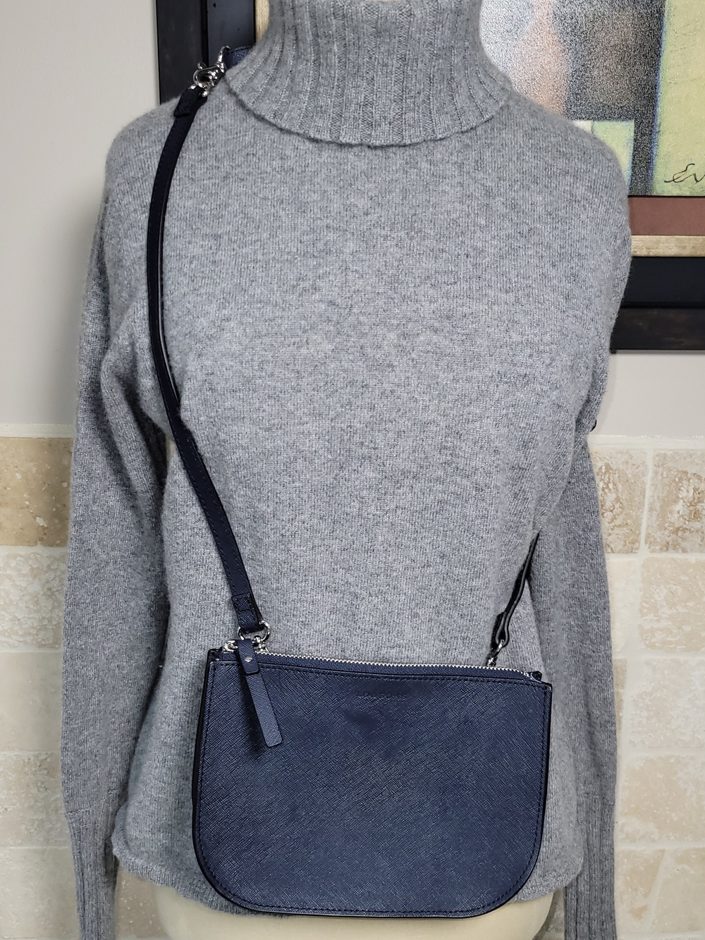 Lo & Sons Navy Waverly 2 Saffiano Leather Convertible Bag